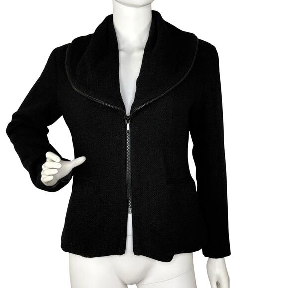 Lafayette 148 Blazer Wool Blend Tweed Shawl Collar Quiet Luxury Black Sz 6 - Picture 1 of 9